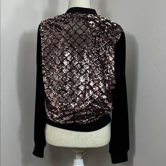 Privy Rose Gold Sequin Bomber velour Jacket Large - Picture 5 of 9